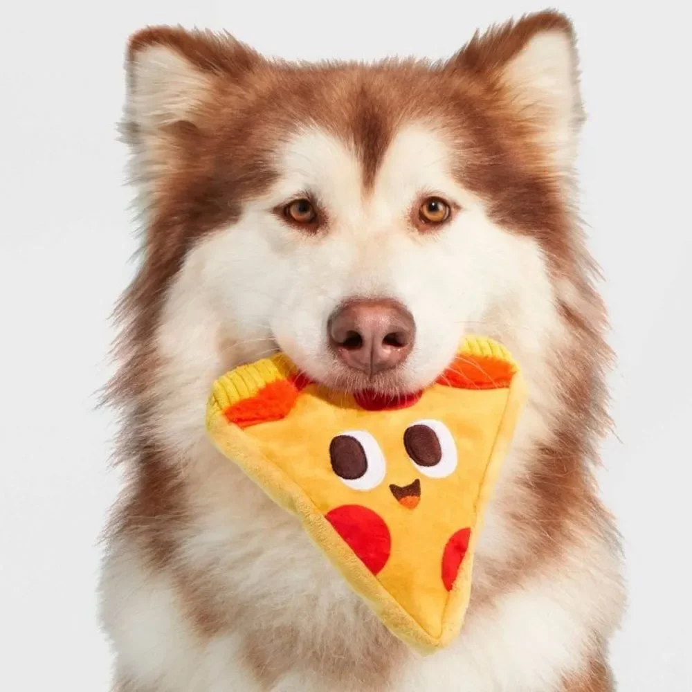 BARK All dog sizes Squeaky Plush Corduroy Faux Fur Pizza Slice Dog Toy